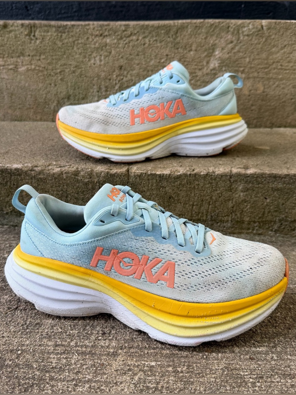 Hoka One One Bondi 8 Summer Song Blue Athletic Running Shoes Women’s Size 8B